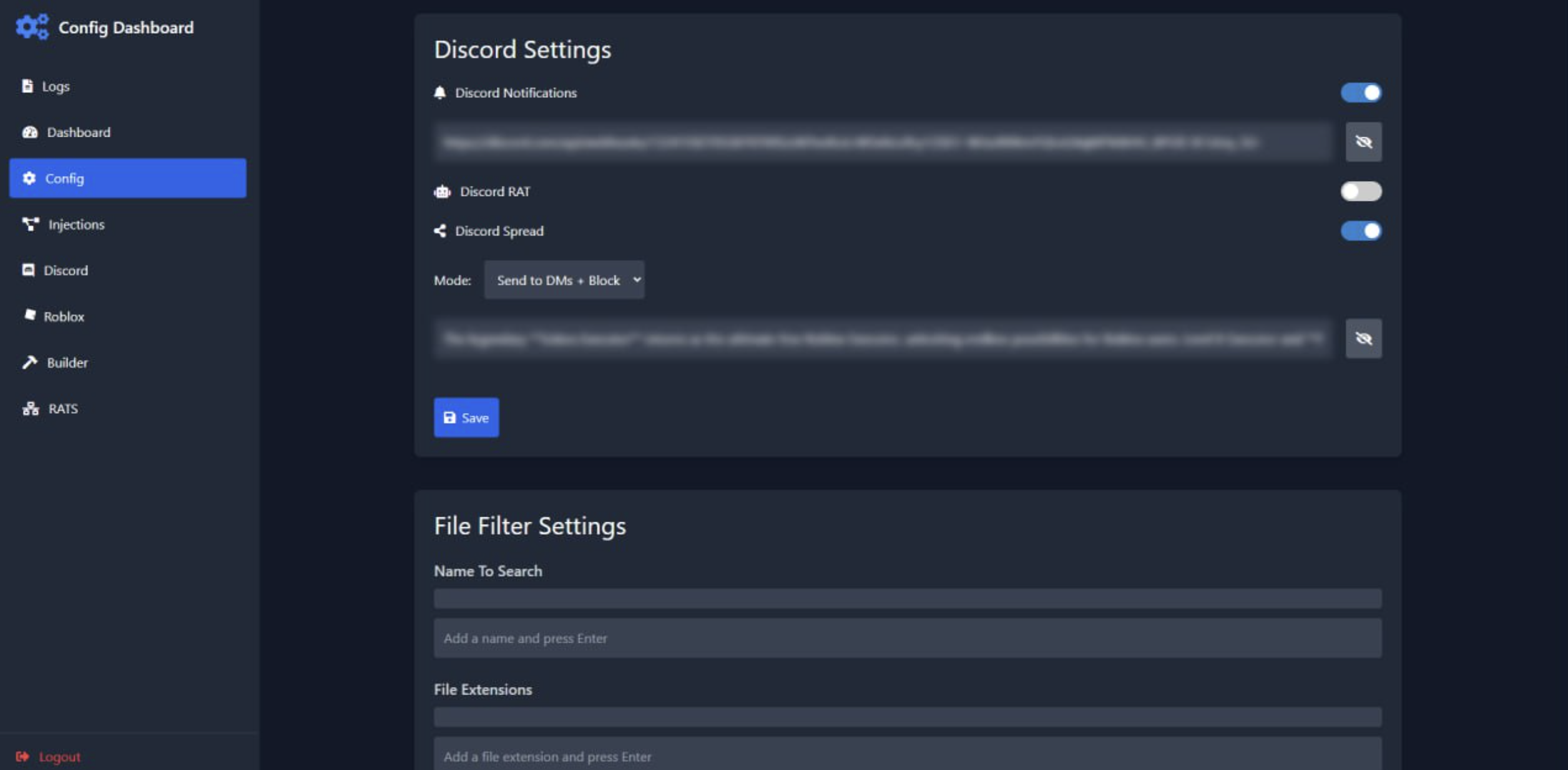 Discord and file filter settings