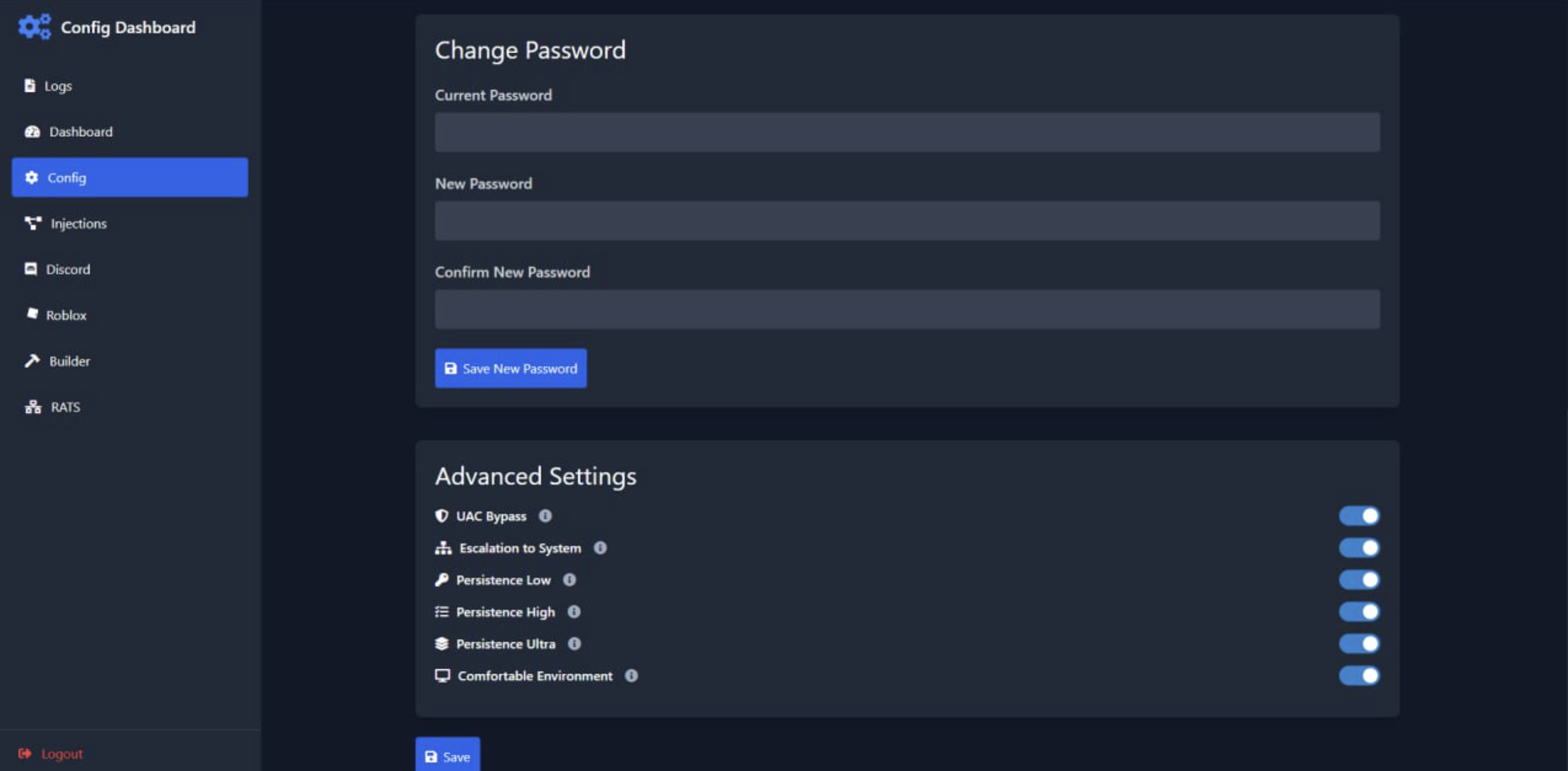 Persistence settings