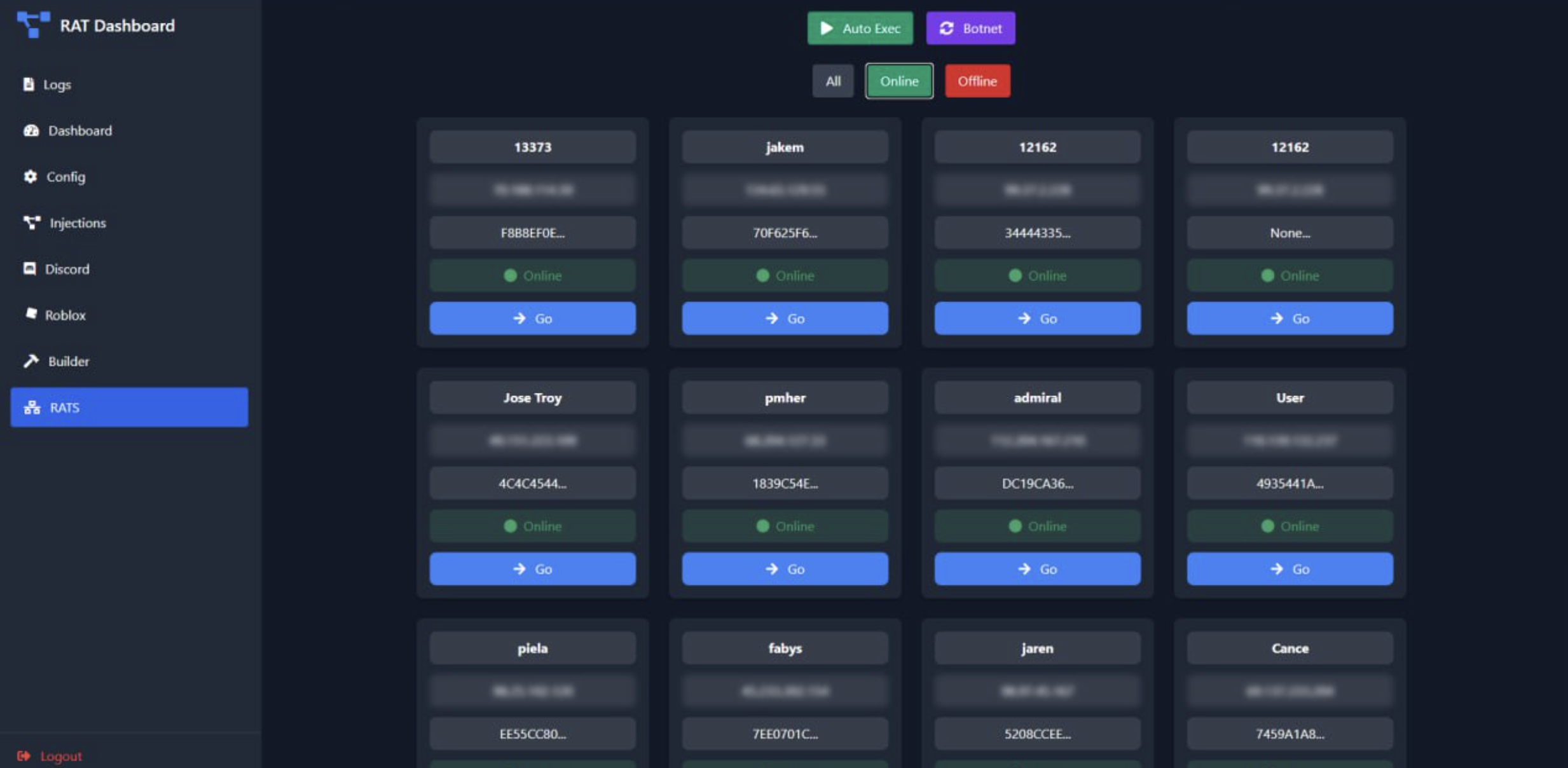 Ebolas RAT Dashboard