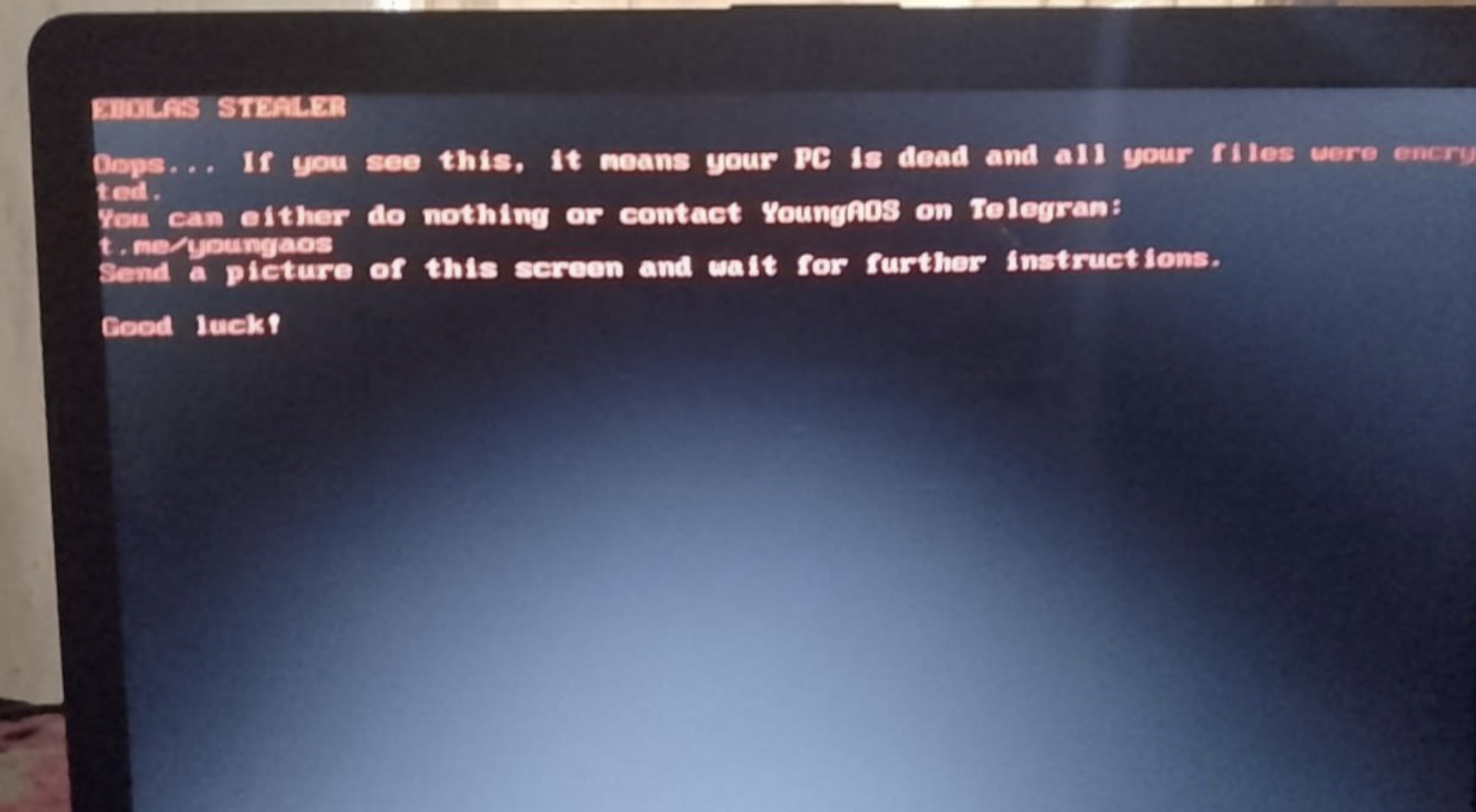 Boot screen ransom note